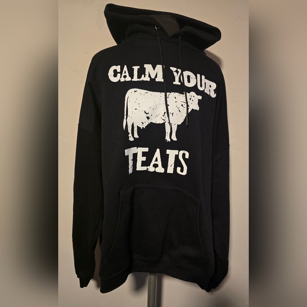 "calm your teats" Cow Hoodie